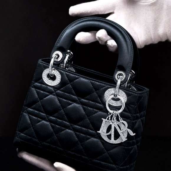 Dior Mini Crystal Lady Dior Cannage Handbag Princess Diana Satin Bag w Strassing - Picture 1 of 16